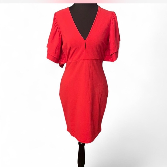 Elegant Red V-Neck Dress - Picture 1 of 2